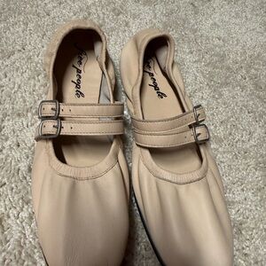 Free People Beige Double Strap Flats